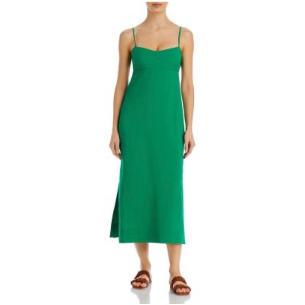 Haight Green Spaghetti-Strap Linen Blend Midi Dress Size M
